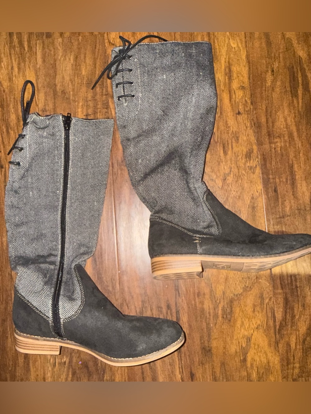 Rocket Dog Black and Gray Herringbone Mid-Calf Boots